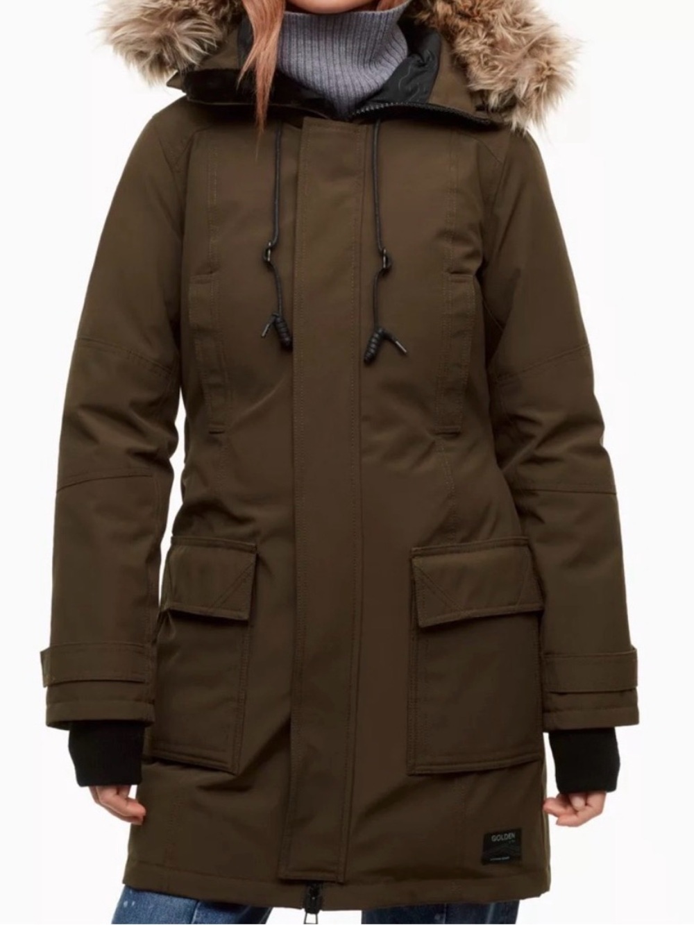 TNA Olive Green Faux-Fur Hooded Ski Jacket